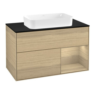 V&B Meuble sous lavabo avec plan de toilette bleu m Finion 100x60,3cm, tiroir à droite placage chêne