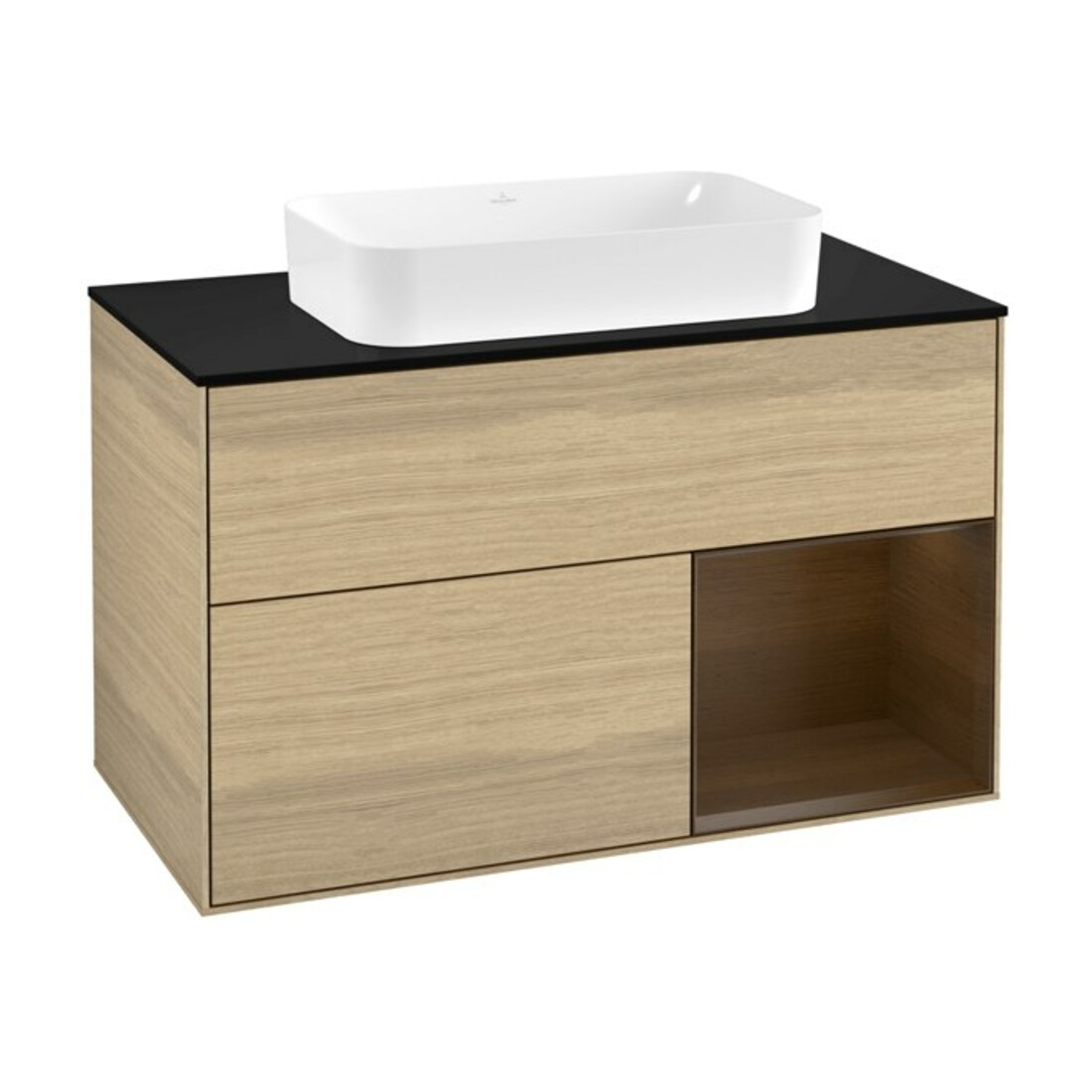 V&B Meuble sous lavabo avec plan de toilette bleu m Finion 100x60,3cm, tiroir droit placage chêne