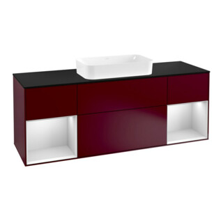 V&B Meuble sous lavabo avec plan de toilette bleu m Finion 160x60 cm, étagère blanche m laquée, Peony mat