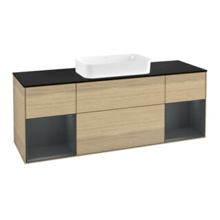 V&B Meuble sous lavabo avec plan de toilette bleu m Finion 160x60 cm, étagère md m laqué, placage chêne