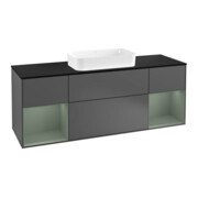 V&B Meuble sous lavabo avec plan de toilette bleu m Finion 160x60 cm, étagère Oli. m laque, anthracite mat