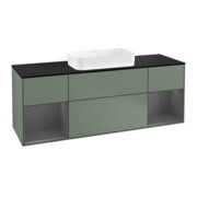 V&B Meuble sous-lavabo avec plan de toilette bleu m Finion 160x60cm, étagère anthracite m laque, huile m laque-1