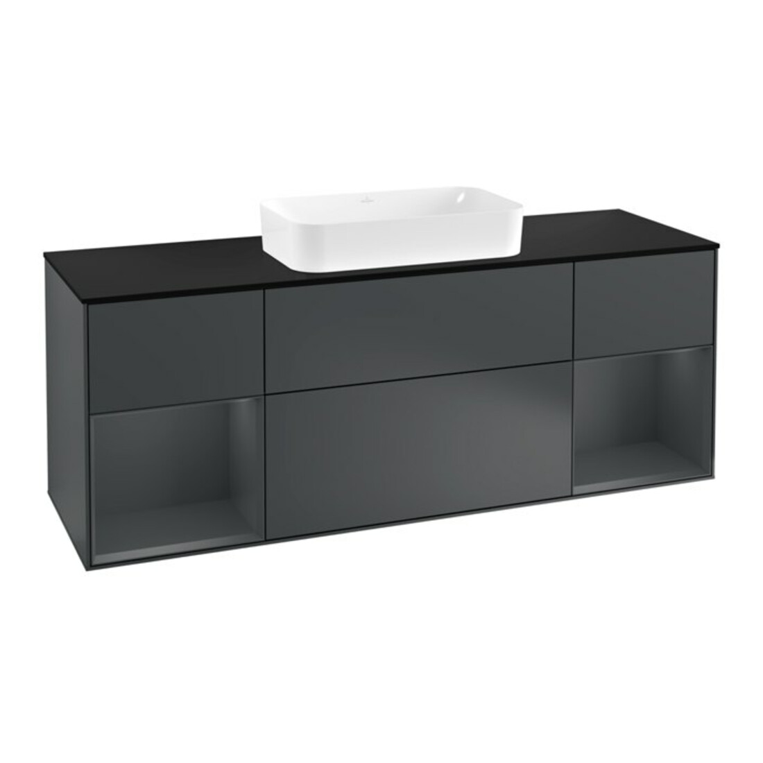 V&B Meuble sous lavabo avec plan de toilette bleu m Finion 160x60cm, étagère avec laque, avec poignée laquée bleue