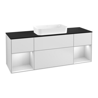 V&B Meuble sous lavabo avec plan de toilette bleu m Finion 160x60cm, étagère blanche m laqué, blanche m laqué