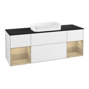 V&B Meuble sous lavabo avec plan de toilette bleu m Finion 160x60cm, rég Oa ven, laque blanc brillant