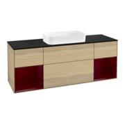 V&B Meuble sous lavabo avec plan de toilette bleu m Finion 160x60cm, Reg Peo m laqué, placage chêne