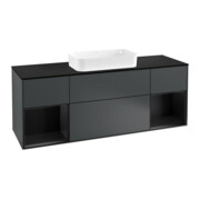 V&B Meuble sous lavabo avec plan de toilette bleu mat Finion 160x60cm, étagère bleu mat laqué, avec bleu mat laqué