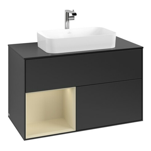 V&B Meuble sous-lavabo avec plan de toilette Finion 100x60,3 cm, côté gauche, surface mate laquée bleue