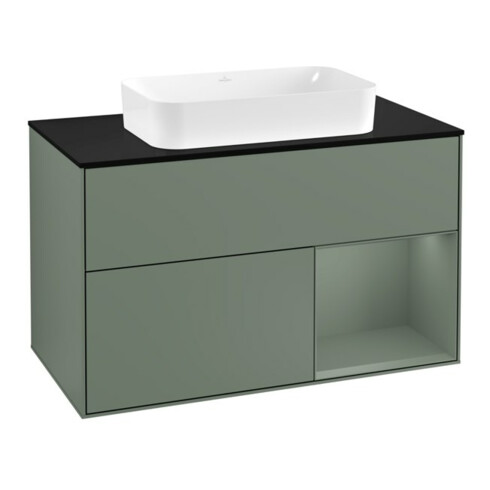 V&B Meuble sous lavabo avec plan de toilette Finion 100x60,3 cm, droite, olivier laqué