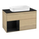 V&B Meuble sous lavabo avec plan de toilette Finion 100x60,3 cm, étagère gauche, bleu avec laque, placage chêne-1