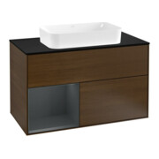 V&B Meuble sous lavabo avec plan de toilette Finion 100x60,3 cm, rég. gauche, bleu, avec laque, noyer veneer