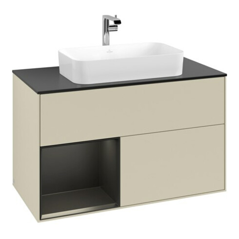 V&B Meuble sous lavabo avec plan de toilette Finion 100x60,3cm, gauche bleu mat, laqué argent mat