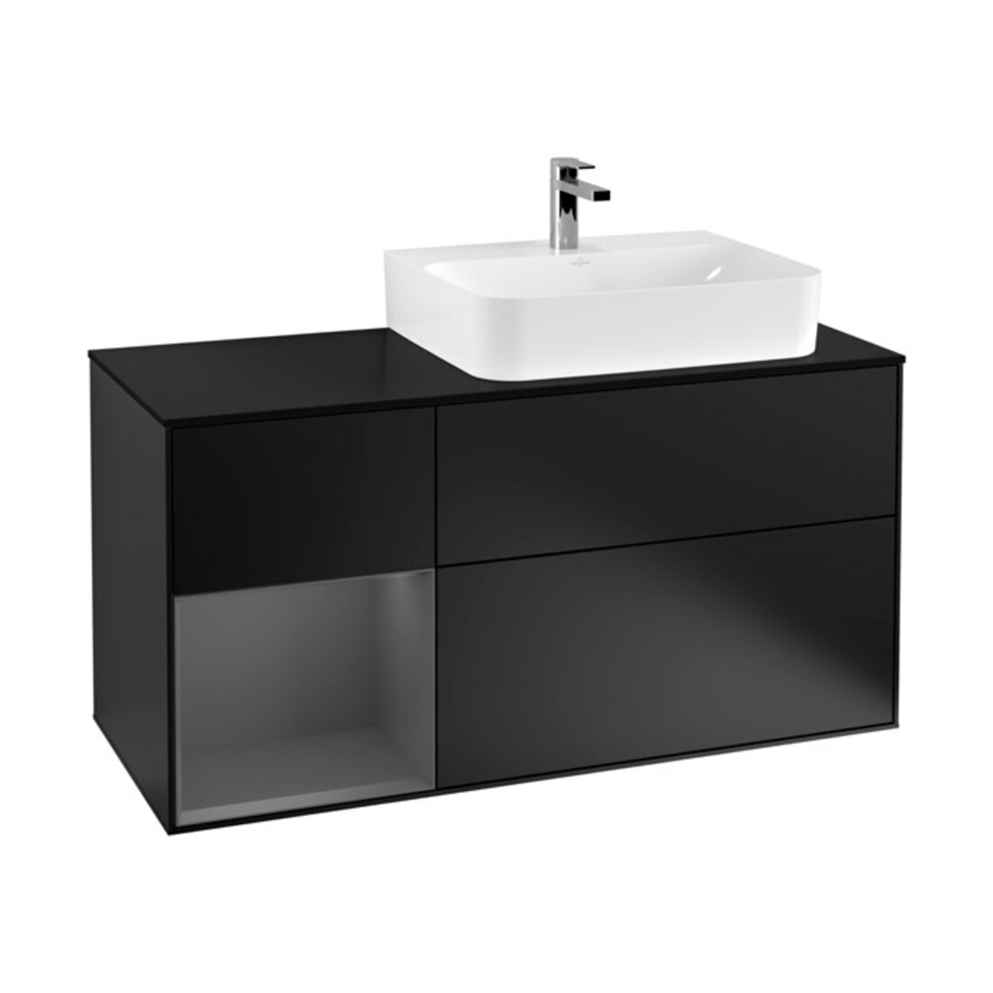 V&B Meuble sous lavabo avec plan de toilette Finion 120 cm, rég. gauche, anthracite mat, laqué bleu mat