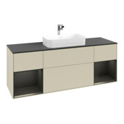 V&B Meuble sous lavabo avec plan de toilette Finion 160x60 cm, étagère laquée bleue, gris laqué