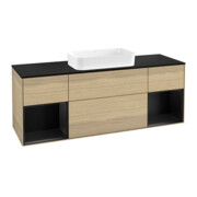 V&B Meuble sous-lavabo avec plan de toilette Finion 160x60 cm, laqué bleu, placage chêne