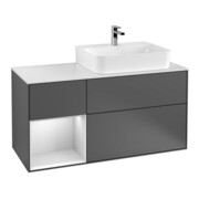 V&B Meuble sous lavabo avec plan de toilette Gl. blanc avec Finion 120 cm, côté gauche blanc avec Lac, anthracite mat