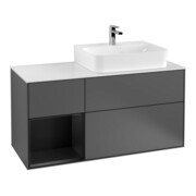 V&B Meuble sous-lavabo avec plan de toilette Gl. blanc avec Finion 120 cm, étagère gauche bleue avec laque, anthracite mat