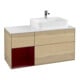 V&B Meuble sous-lavabo avec plan de toilette Gl. blanc avec Finion 120 cm, étagère gauche Peony, placage chêne-1