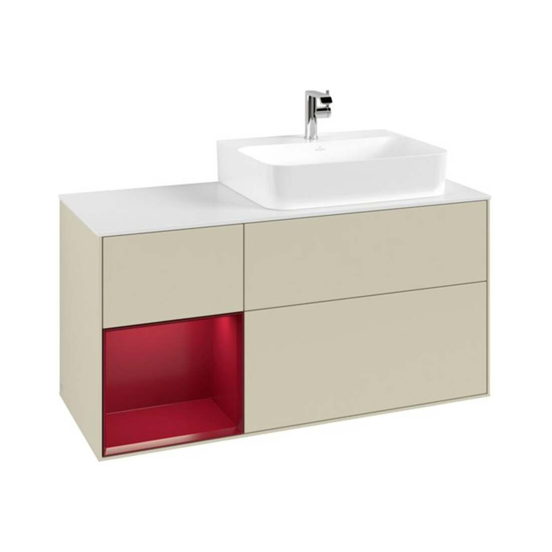 V&B Meuble sous lavabo avec plan de toilette Gl. blanc avec Finion 120 cm, rég. gauche Peo, gris mat laqué