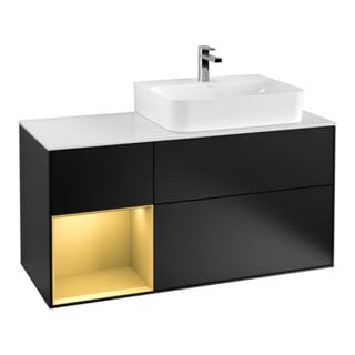 V&B Meuble sous-lavabo avec plan de toilette Gl. blanc avec Finion 120 cm, tiroir gauche, laque mate noire