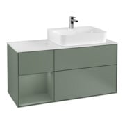 V&B Meuble sous lavabo avec plan de toilette Gl. blanc avec Finion 120cm, étagère gauche, huile avec laque