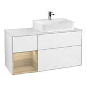 V&B Meuble sous-lavabo avec plan de toilette Gl. blanc brillant m Finion 120 cm, étagère gauche Oa ven, laque blanc brillant