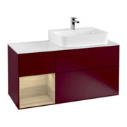 V&B Meuble sous-lavabo avec plan de toilette Gl. blanc m Finion 120cm, rég. gauche placage chêne, Pivoine mat