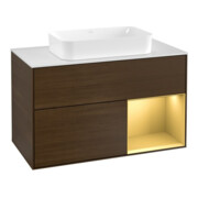 V&B Meuble sous lavabo avec plan de travail blanc et Finion 100x60,3 cm, étagère droite, placage noyer