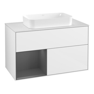 V&B Meuble sous-lavabo avec plan de travail blanc Finion 100x60,3 cm, anthracite mat, laqué blanc brillant
