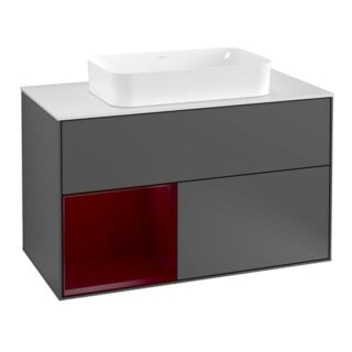 V&B Meuble sous-lavabo avec plan de travail blanc Finion 100x60,3 cm, étagère gauche, anthracite mat