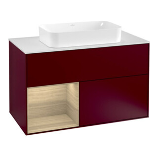 V&B Meuble sous-lavabo avec plan de travail blanc Finion 100x60,3 cm, étagère gauche, placage, Peony mat