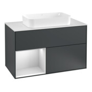 V&B Meuble sous lavabo avec plan de travail blanc Finion 100x60,3 cm, face gauche blanc laqué, milieu bleu laqué