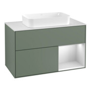 V&B Meuble sous lavabo avec plan de travail blanc Finion 100x60,3 cm, tiroir droit blanc laqué, huile laquée