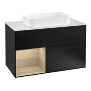 V&B Meuble sous-lavabo avec plan de travail blanc Finion 100x60,3 cm, tiroir gauche, bleu mat laqué