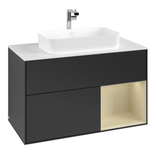 V&B Meuble sous lavabo avec plan de travail blanc Finion 100x60,3cm, côté droit, gris mat laqué, bleu mat laqué