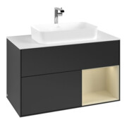V&B Meuble sous lavabo avec plan de travail blanc Finion 100x60,3cm, côté droit, gris mat laqué, bleu mat laqué