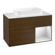 V&B Meuble sous lavabo avec plan de travail blanc Finion 100x60,3cm, étagère droite blanc avec placage noyer