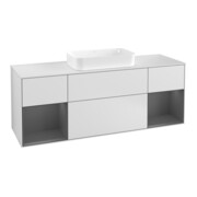 V&B Meuble sous lavabo avec plan de travail blanc Finion 160x60 cm, étagère anthracite laquée, blanc laqué-1