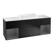 V&B Meuble sous lavabo avec plan de travail blanc Finion 160x60 cm, étagère anthracite laquée, bleu laqué