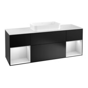 V&B Meuble sous lavabo avec plan de travail blanc Finion 160x60 cm, étagère blanche laquée, façade bleue laquée-1