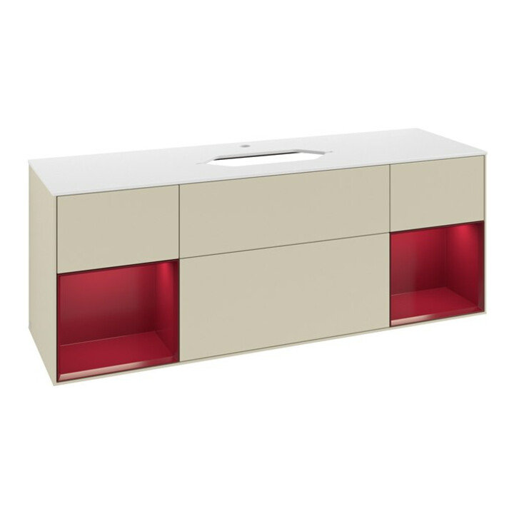V&B Meuble sous lavabo avec plan de travail blanc Finion 160x60 cm, étagère Peo laquée grise