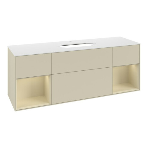 V&B Meuble sous lavabo avec plan de travail blanc Finion 160x60 cm, étagères grises laquées
