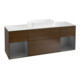 V&B Meuble sous lavabo avec plan de travail blanc Finion 160x60cm, étagère anthracite avec laque, placage noyer-1