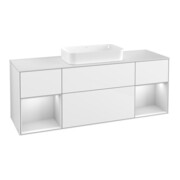 V&B Meuble sous lavabo avec plan de travail blanc Finion 160x60cm, étagère blanche avec laque Lac, brillant blanc