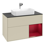 V&B Meuble sous lavabo avec plan de travail bleu Finion 100x60,3 cm, étagère droite Peo, gris avec laque