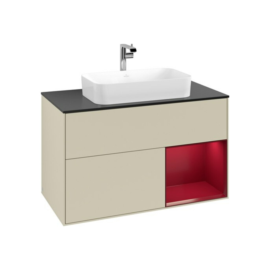 V&B Meuble sous lavabo avec plan de travail bleu Finion 100x60,3 cm, étagère droite Peo, gris avec laque