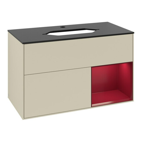 V&B Meuble sous lavabo avec plan de travail bleu Finion 100x60,3 cm, étagère droite Peo, gris avec laque