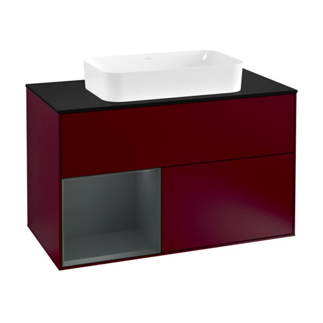 V&B Meuble sous lavabo avec plan de travail bleu Finion 100x60,3 cm, étagère gauche avec porte bleue, avec laque, Peo m