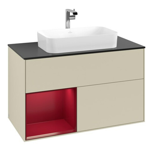 V&B Meuble sous lavabo avec plan de travail bleu Finion 100x60,3 cm, étagère gauche Peo, couleur argentée m laqué