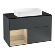 V&B Meuble sous-lavabo avec plan de travail bleu Finion 100x60,3 cm, étagère gauche, porte battante, bleu mat laqué